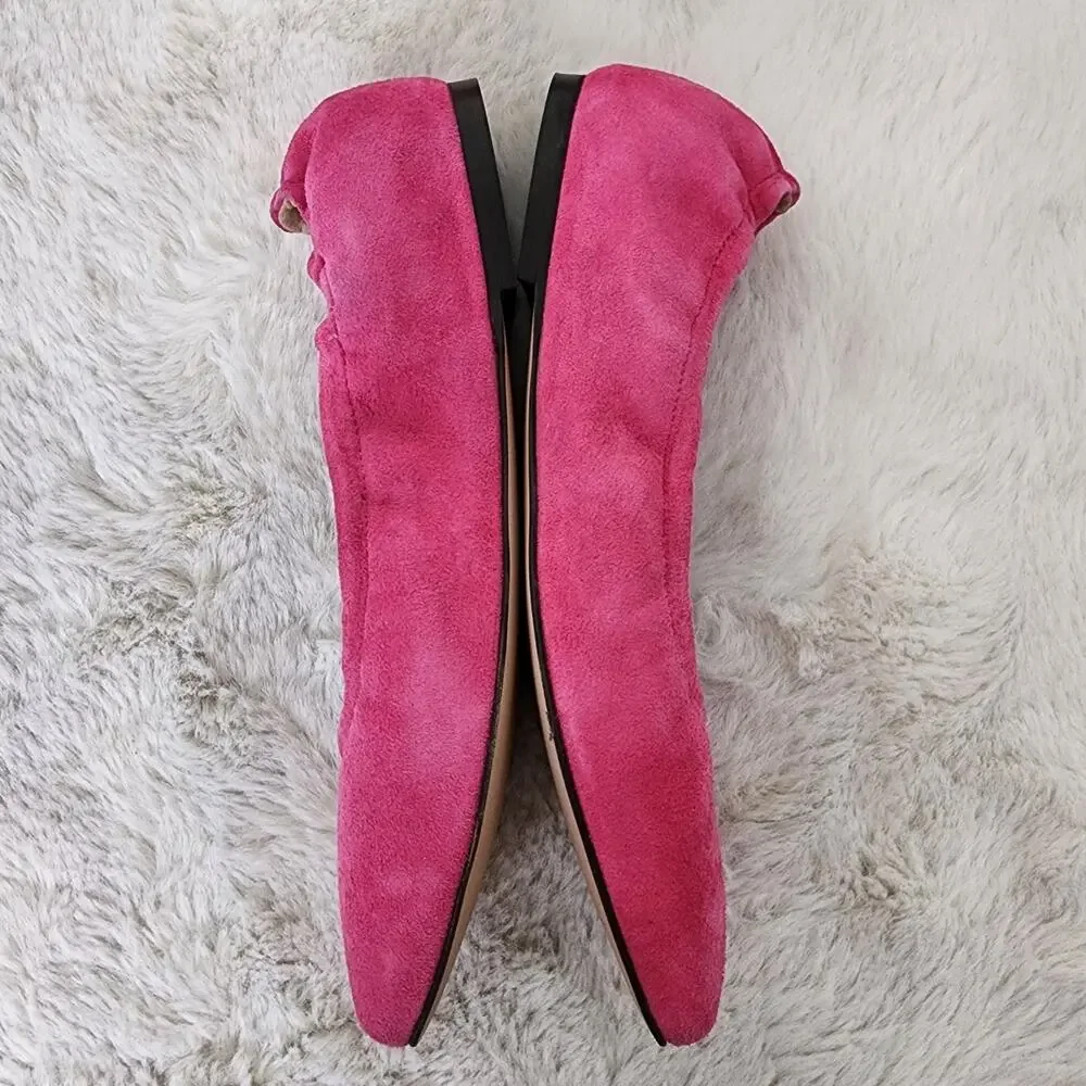 J. Crew Anya Scrunchie Ballet Flats Fuchsia Pink Suede Square Toe NEW Size 7